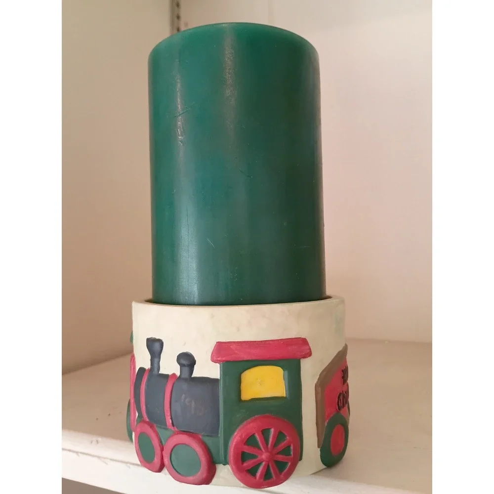 Mrs Bakers Original Recipe Christmas Train Candle Holder Colonial Candle Green